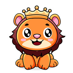 Cute Lion Cartoon Kawaii Sticker. Character Vector Illustration