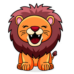 Cute Lion Cartoon Kawaii Sticker. Character Vector Illustration