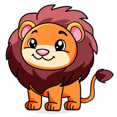 Cute Lion Cartoon Kawaii Sticker. Character Vector Illustration