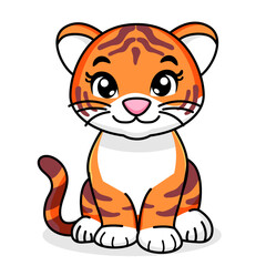 Cute Tiger Cartoon Kawaii Sticker. Character Vector Illustration