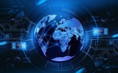 Obraz premium Future of Global Networking, Global network connection, digital earth.