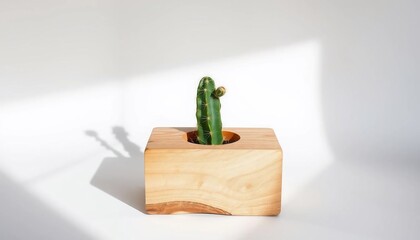 Modern Minimalist Cactus in Wooden Planter Home Decor