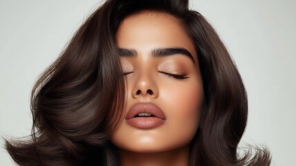 Naklejka premium Elegant Indian Model with Voluminous Blowout Hairstyle