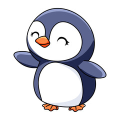 Cute Penguin Cartoon Kawaii Sticker. Character Vector Illustration