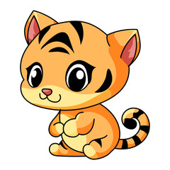 Cute Tiger Cartoon Kawaii Sticker. Character Vector Illustration