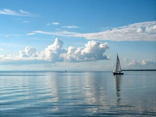 Obraz premium Sailboat on a Calm Lake Under a Cloudy Sky