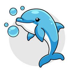 Fototapeta premium Cute Dolphin Cartoon Kawaii Sticker. Character Vector Illustration