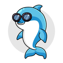 Cute Dolphin Cartoon Kawaii Sticker. Character Vector Illustration