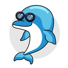 Cute Dolphin Cartoon Kawaii Sticker. Character Vector Illustration