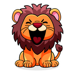 Cute Lion Cartoon Kawaii Sticker. Character Vector Illustration