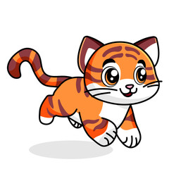 Cute Tiger Cartoon Kawaii Sticker. Character Vector Illustration