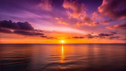 Fototapeta premium Stunning Vibrant Sunset Over a Calm Ocean Horizon