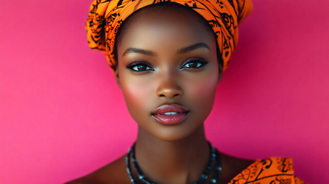 Portrait of a young African woman exuding confidence and pride, ideal for cultural celebrations, empowerment campaigns, and fashion promotions, vibrant for social media.
