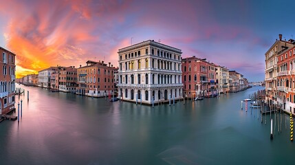 Naklejka premium Grand Canal and Basilica Santa Maria della Salute at sunset, Venice, Italy