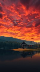 Tranquil Lakeside Retreat: Rustic Log Cabin in Sunlight	
