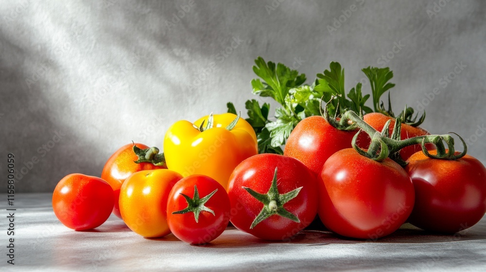 Poster fresh produce displayed on a table with soft shadows