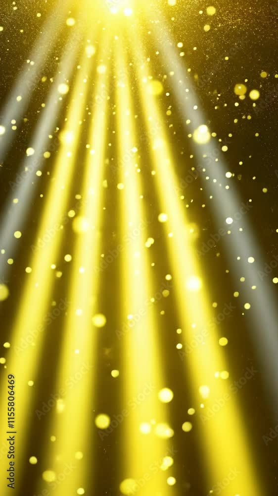 Poster radiant golden light beams emerge amidst a backdrop of sparkling particles creating an uplifting atm