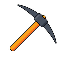 Pickaxe Vector Illustration. A simple and vibrant vector illustration of a pickaxe with a curved dark gray metal head and a bright orange and yellow handle.