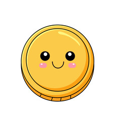 Cute Coin Cartoon Kawaii Sticker. Character Vector Illustration
