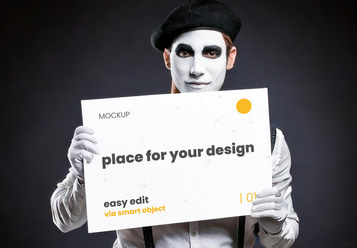 Mime Holding an Horizontal Sign Mockup