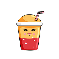Cute Drink Cartoon Kawaii Sticker. Character Vector Illustration