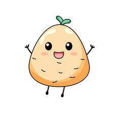 Cute Potato Cartoon Kawaii Sticker. Character Vector Illustration
