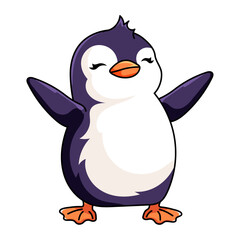 Cute Penguin Cartoon Kawaii Sticker. Character Vector Illustration