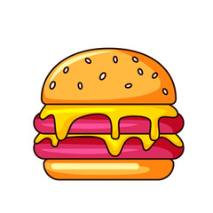 Cute Burger Cartoon Kawaii Sticker. Character Vector Illustration