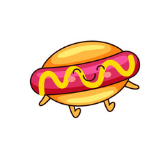 Cute Hotdog Cartoon Kawaii Sticker. Character Vector Illustration