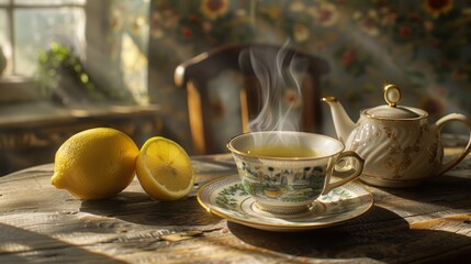 Aromatic Tea Time: Warmth and Tranquility in a Rustic Setting