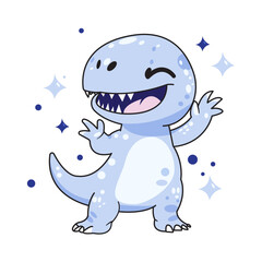 Cute Dinosaur Cartoon Kawaii Sticker. Character Vector Illustration