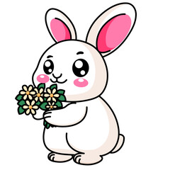 Cute Rabbit Cartoon Kawaii Sticker. Character Vector Illustration
