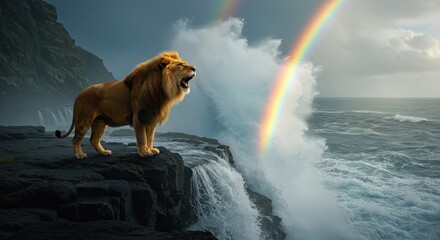 Lion wildlife hunter with nature leo king domestic animal africa jungle beast with wonderful landscape portrait picture