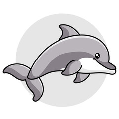 Cute Dolphin Cartoon Kawaii Sticker. Character Vector Illustration