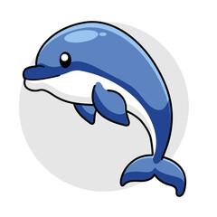 Cute Dolphin Cartoon Kawaii Sticker. Character Vector Illustration