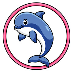 Cute Dolphin Cartoon Kawaii Sticker. Character Vector Illustration
