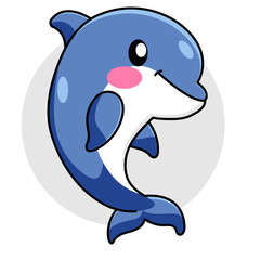 Obraz premium Cute Dolphin Cartoon Kawaii Sticker. Character Vector Illustration