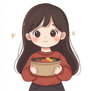 recommend clip art: cute girl holding hotpot white background --v 6.1 Job ID: dc7d4efa-013e-499c-befd-173c5dc37735