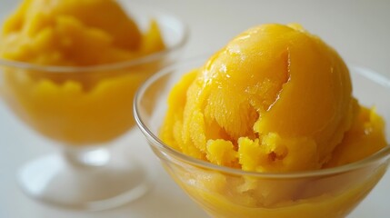Close-up of Two Bowls of Refreshing Mango Sorbet