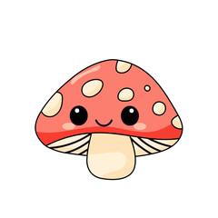 Cute Mushroom Cartoon Kawaii Sticker. Character Vector Illustration