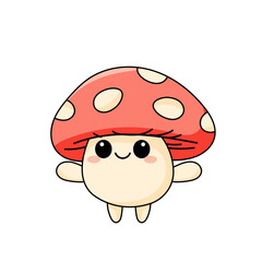Cute Mushroom Cartoon Kawaii Sticker. Character Vector Illustration