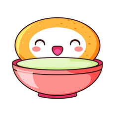 Cute Bowl Cartoon Kawaii Sticker. Character Vector Illustration