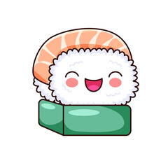 Cute Sushi Cartoon Kawaii Sticker. Character Vector Illustration