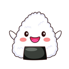 Cute Onigiri Cartoon Kawaii Sticker. Character Vector Illustration