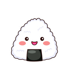 Cute Onigiri Cartoon Kawaii Sticker. Character Vector Illustration