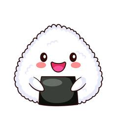 Cute Onigiri Cartoon Kawaii Sticker. Character Vector Illustration