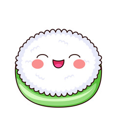 Cute Sushi Cartoon Kawaii Sticker. Character Vector Illustration