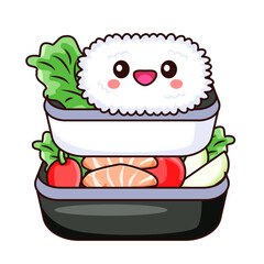 Cute Bento Cartoon Kawaii Sticker. Character Vector Illustration