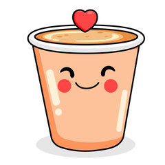 Cute Coffee Cartoon Kawaii Sticker. Character Vector Illustration