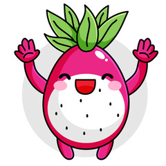 Cute Dragon Fruit Cartoon Kawaii Sticker. Character Vector Illustration